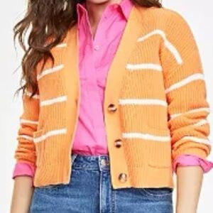 On 34th Orange Striped Patch-Pocket V-Neck Cardigan